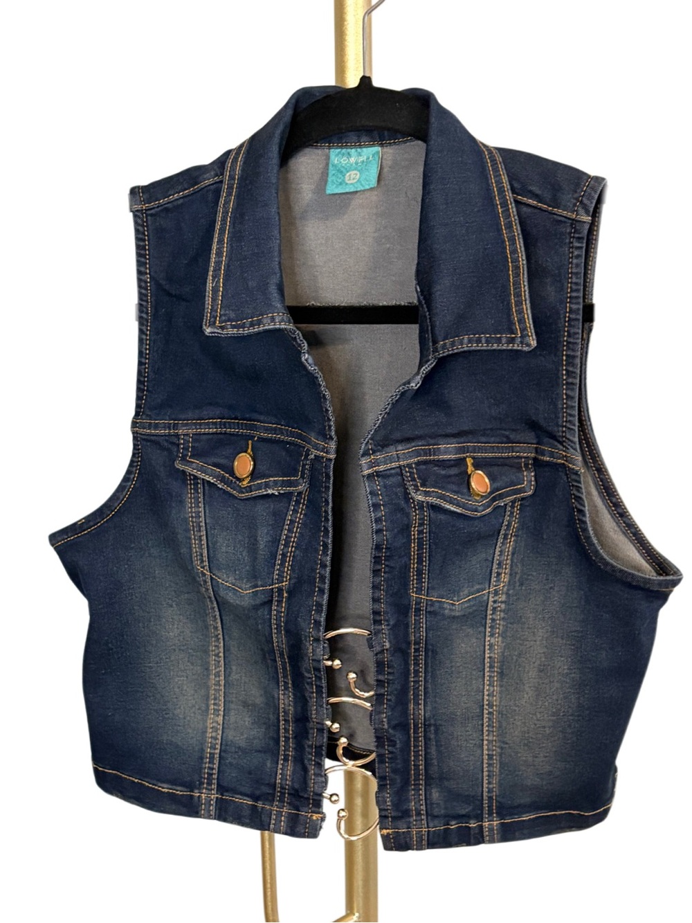 Denim Vest Jacket - Dark Blue Sleeveless Trucker Style
